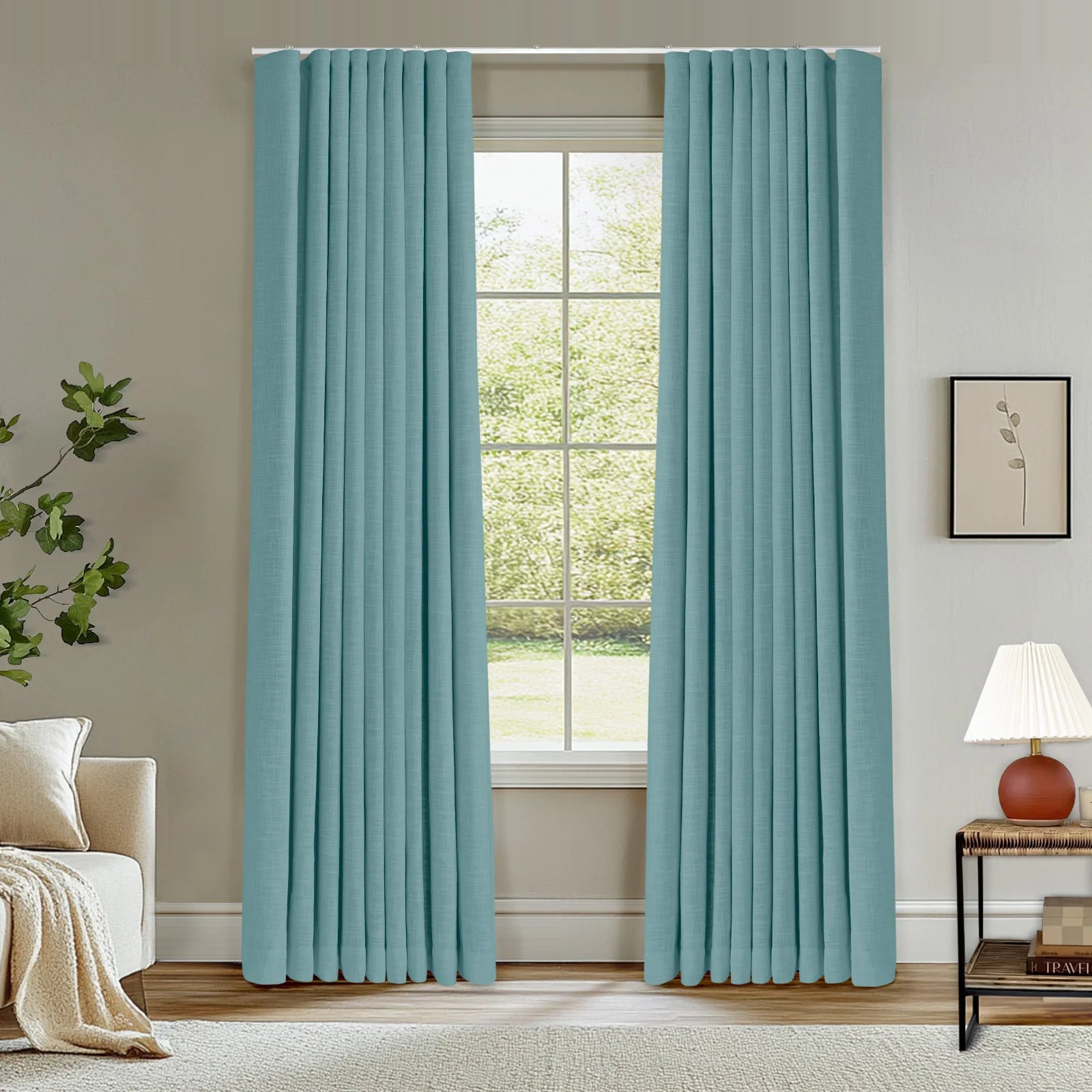 Zoe Linen Ripple Fold Drapery with Track Kit