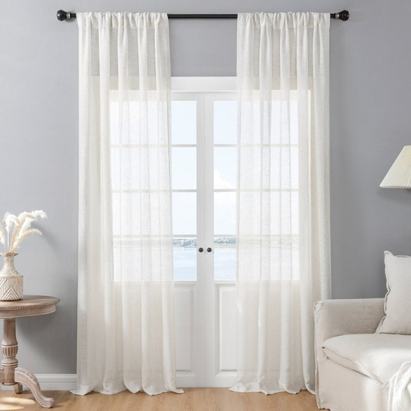 Checkered Weave Texture Sheer Curtains Soft Top Bella