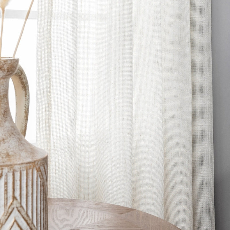 Checkered Weave Texture Sheer Curtains Pleated Bella