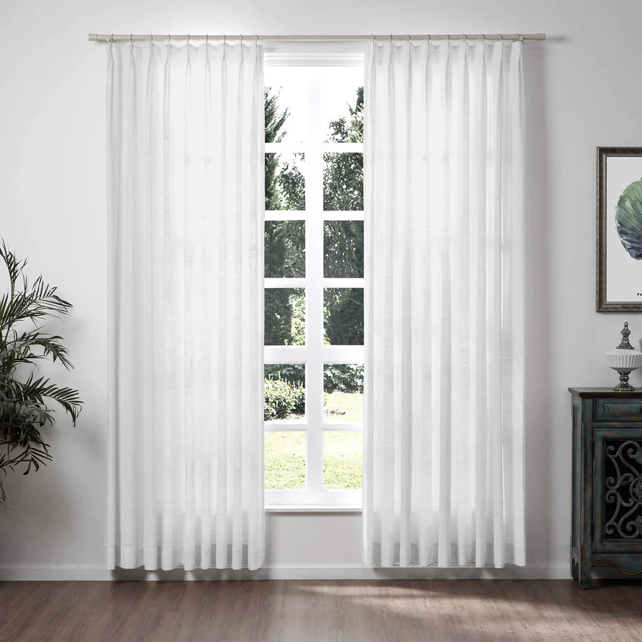 Loomy Linen Drape Pleated White Sheer Window Curtain, 4 Color